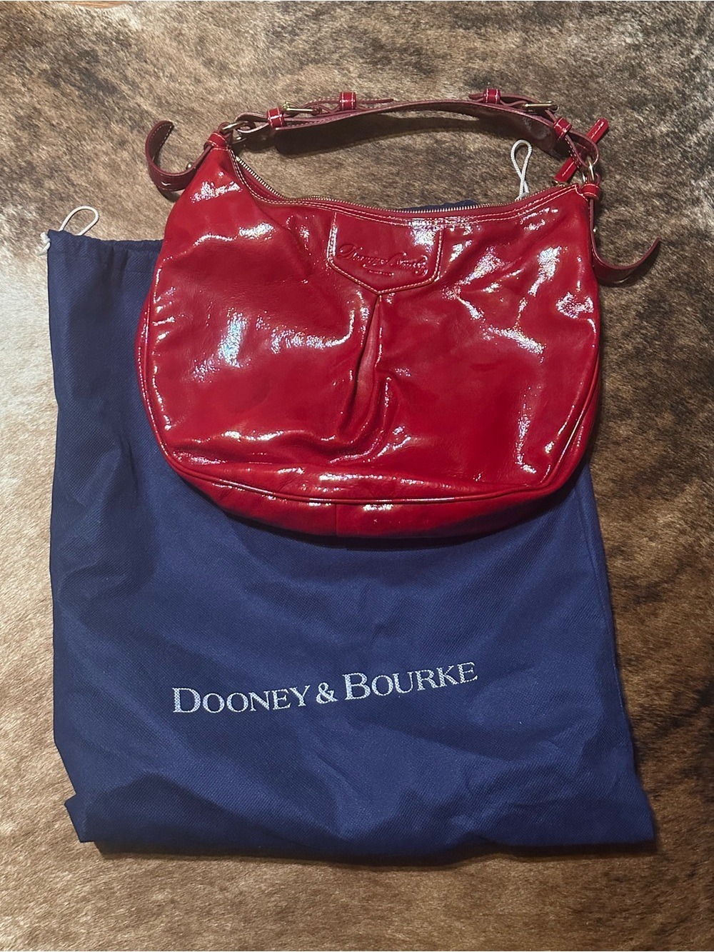 Dooney & Bourke Red Patent Leather Crescent Luisa Hobo Shoulder Bag